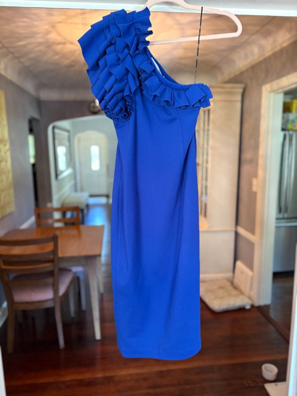 NWT Elliatt Ruffled One-Shoulder Cobalt Blue Scuba Mini/Midi Dress. Size S
